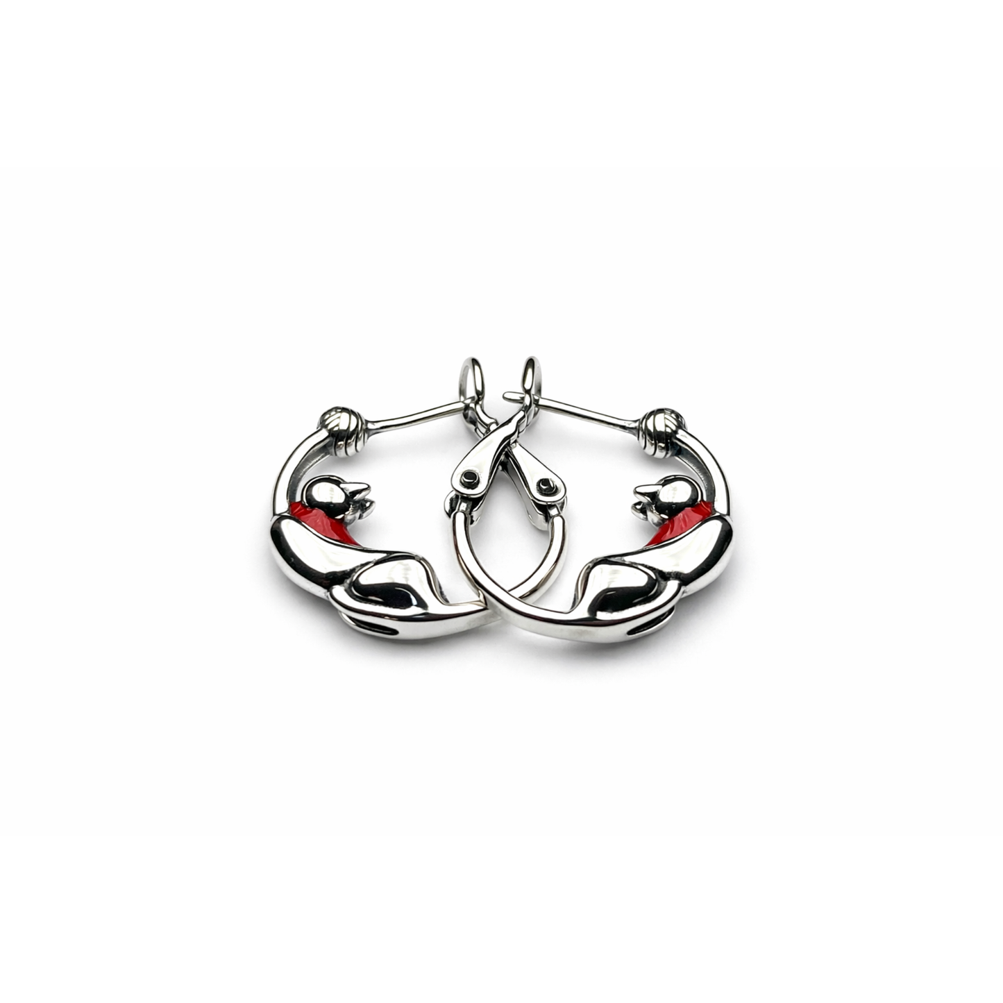 Sterling Silver Cat Hoop Earrings – Red Collar